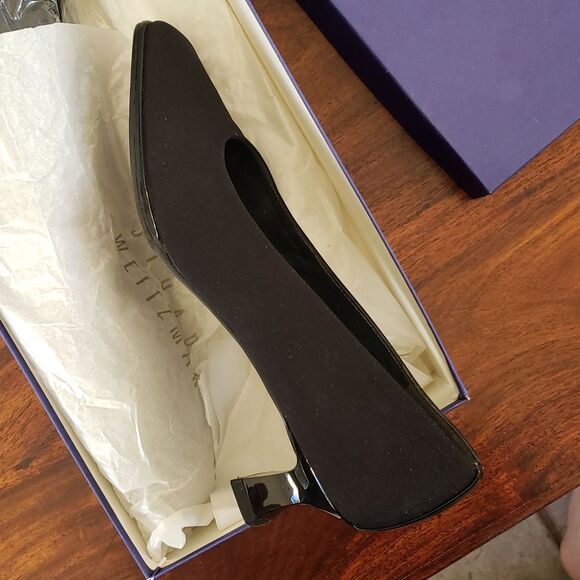 Vintage 90's STUART WEITZMAN Kitten Heels Pointed Squared Toe Black Crepe - Picture 5 of 10